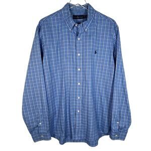 Ralph Lauren Men's Long Sleeve Button Down Shirt XL Blue Plaid Cotton Preppy